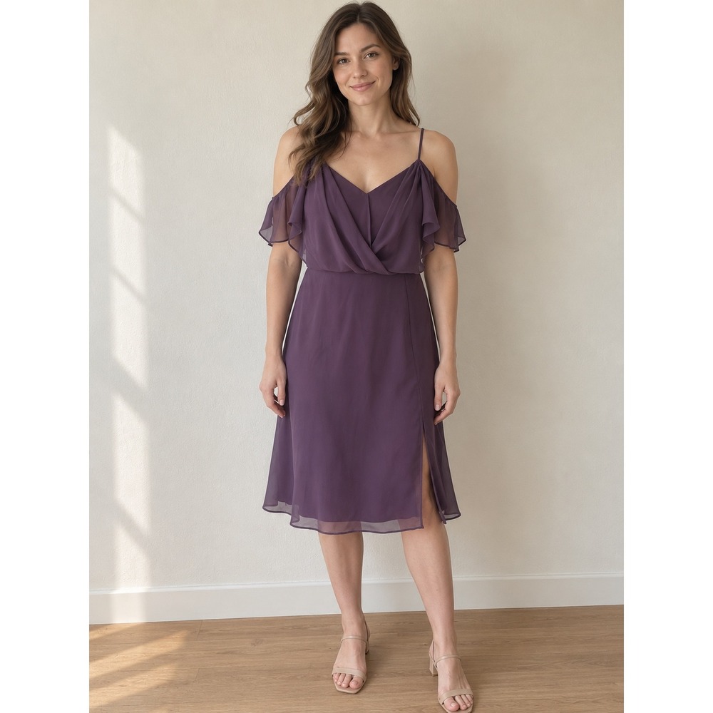 Birdy Grey Purple Cold Shoulder Flutter Sleeve Bridesmaid Midi Dress XL